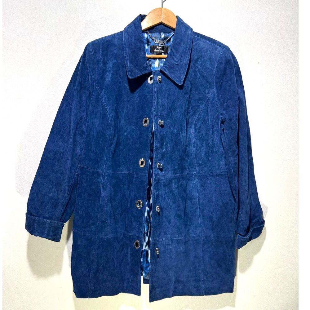 Dennis Basso 100% leather suede jacket rojal blue classic winter casual women L - Picture 3 of 8